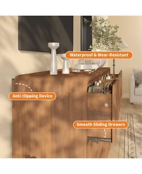 gaomon Fluted 6 Drawer Dresser, Modern Bedroom Dresser with Rounded Edge, Walnut Wood Color Wide Chest of Drawers, for Living Room, Hallway