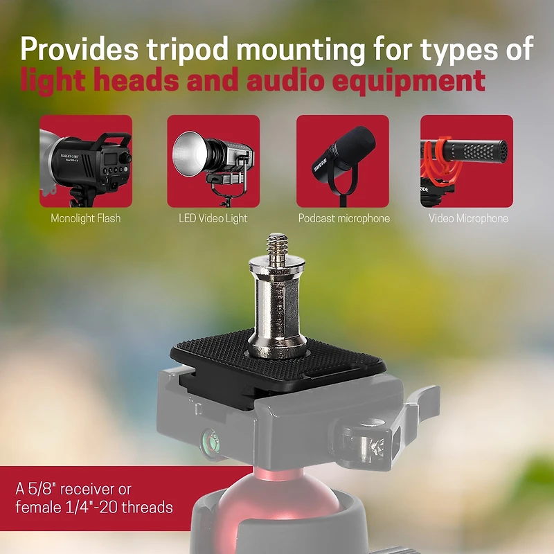 3Pod Baby Pin Plate, Arca and RC2 Compatible, Convert Your Tripod to a Light Stand with Multi-Mount Tripod Plate
