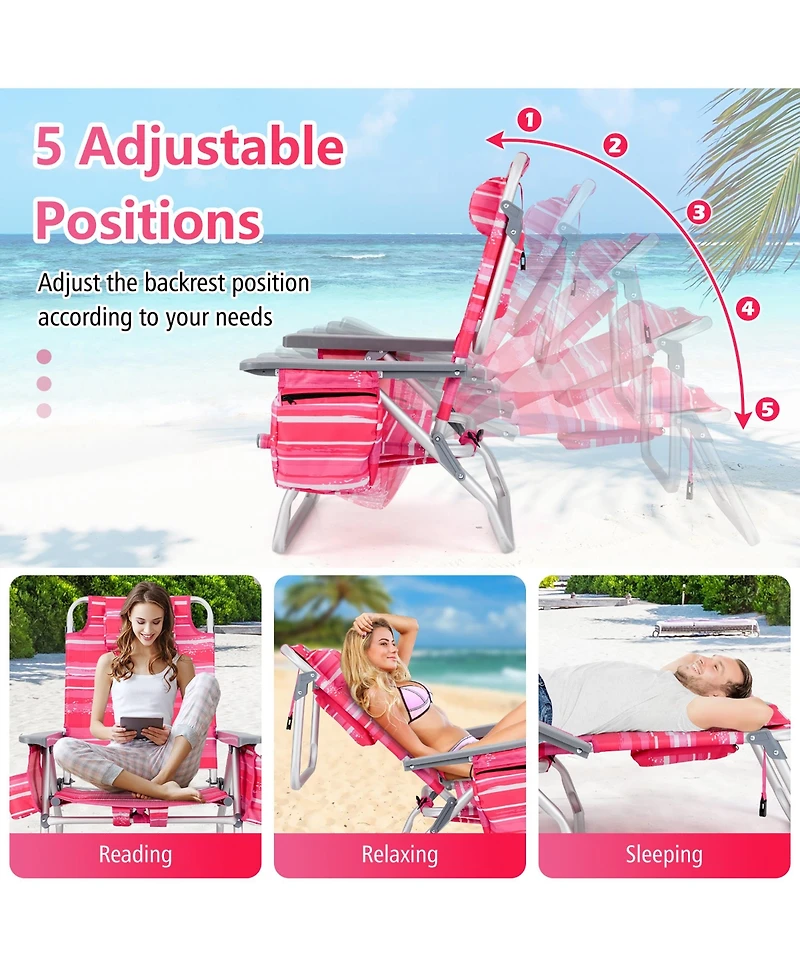 Gymax 2PCS Folding Backpack Beach Chair Table Set 5-Position Outdoor Reclining Chair Hot