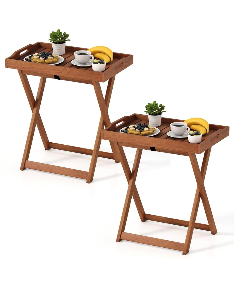Sugift Folding Solid Wood Outdoor Tray Table with Removable Top