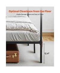 Sugift King Canopy Bed Frame Metal Four Poster with Charging Station and Storage