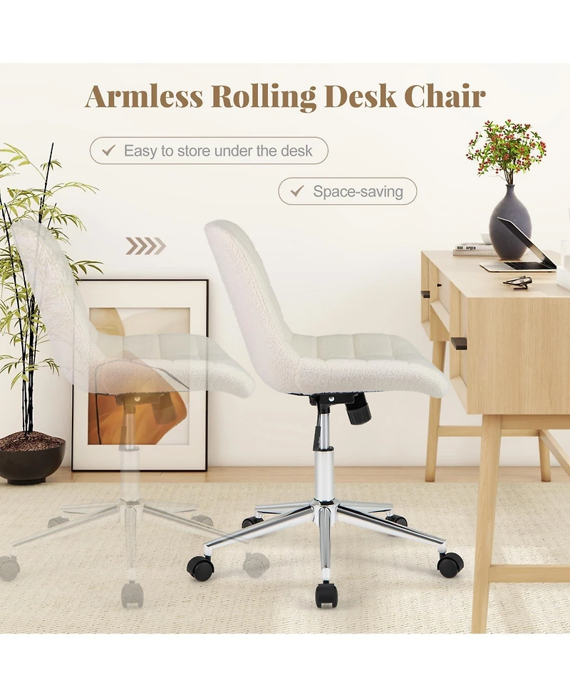 Gouun Teddy Fleece Armless Swivel Vanity Chair for Makeup Desk