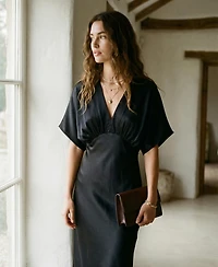 Modenaire Women's Deep V-Neck Empire Waist Maxi Dress