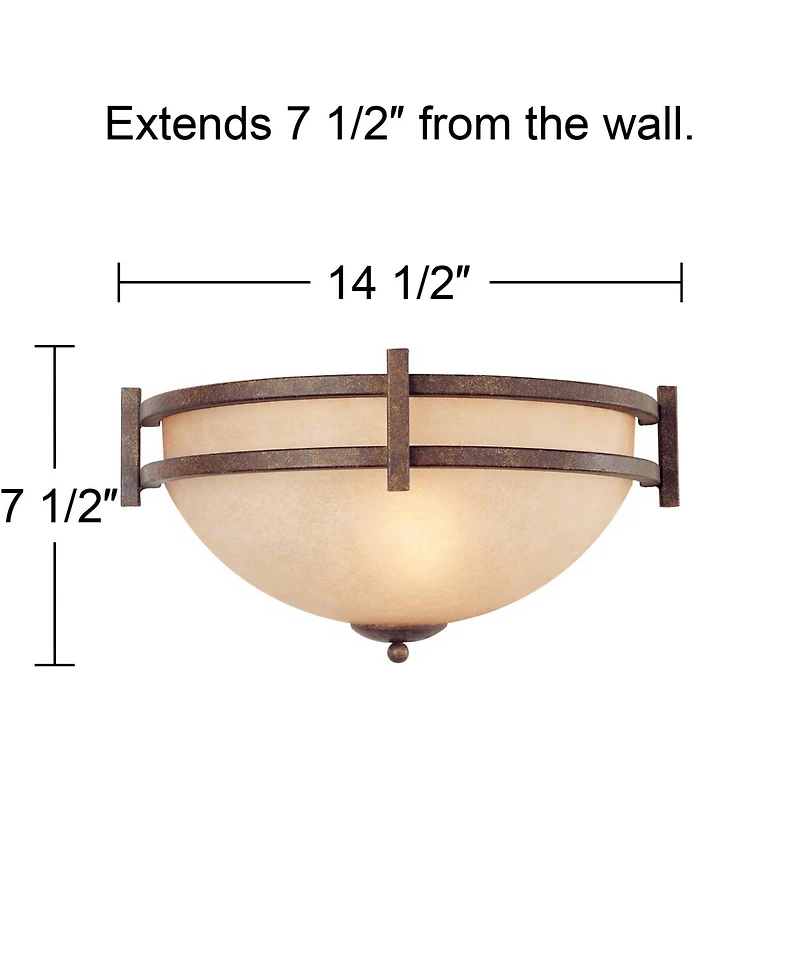 Franklin Iron Works Mission Wall Light Sconces Set of 2 Bronze Hardwired 14 1/2" Fixture Cream Scavo Glass for Bedroom Bathroom