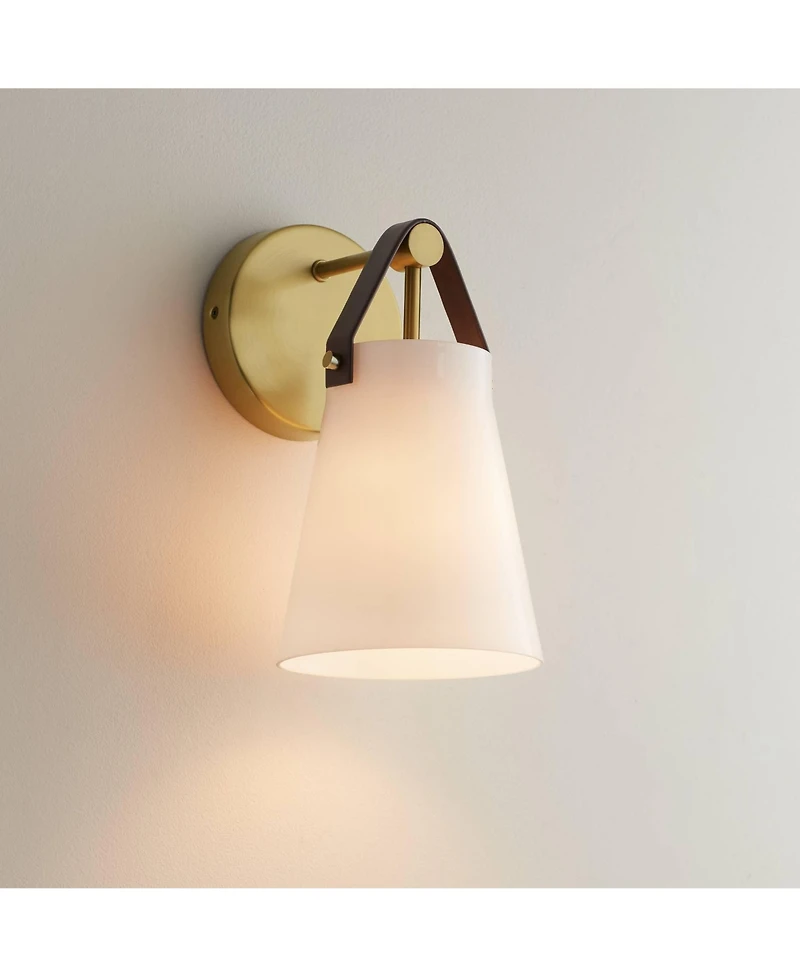 360 Lighting Ashley 10 1/2" High Antique Brass and Leather Wall Sconce