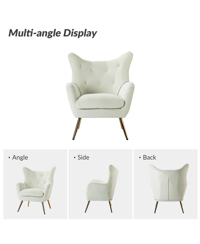 Hulala Home Avianna Wide Tufted Velvet Wingback Chair