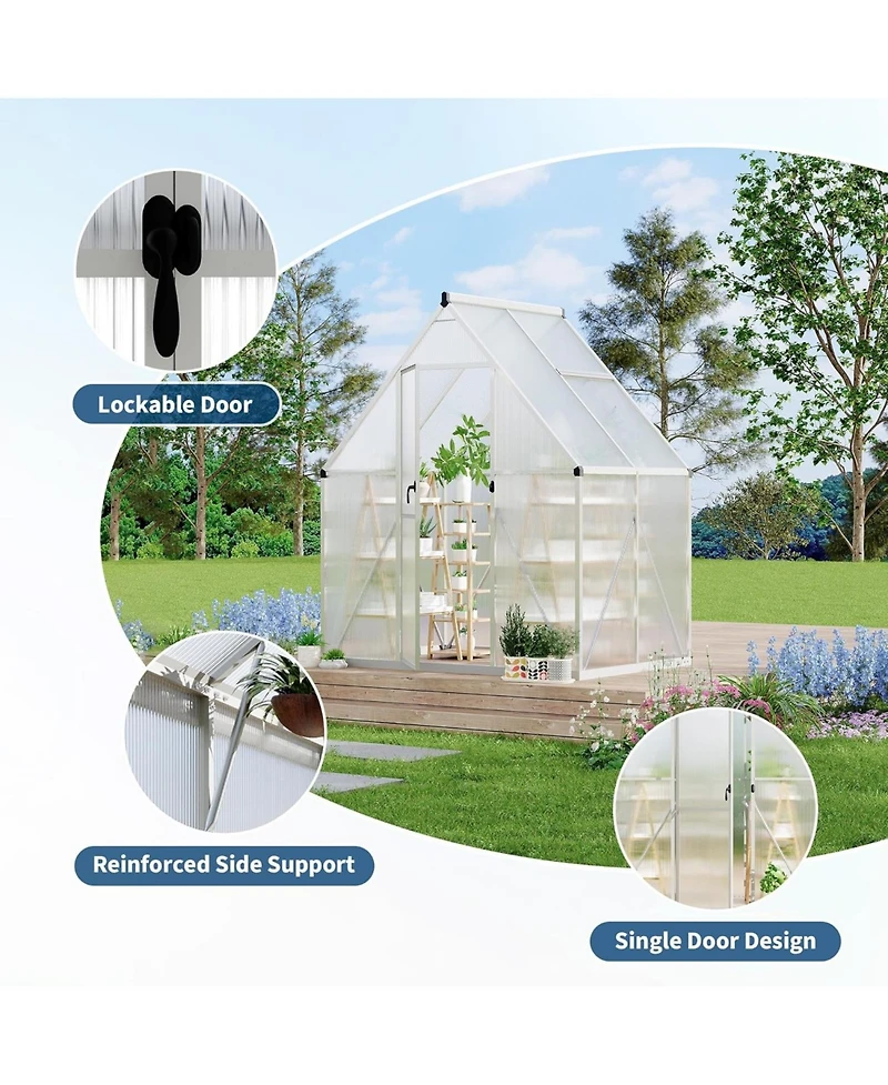 gaomon 6'X4' Aluminum-Framed Polycarbonate Greenhouse, Heavy Duty Polycarbonate Greenhouse with Quick Setup Structure and Roof Vent