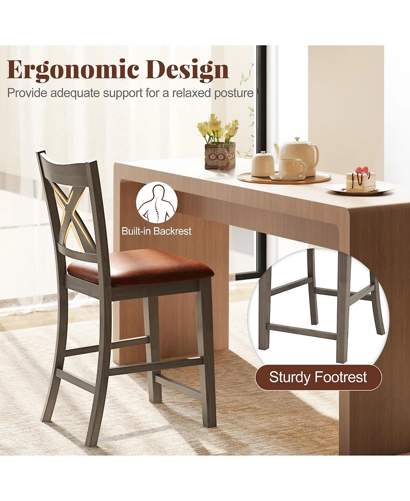 Slickblue Modern Bar Stools Set of 2 with Cross Back Frame and Faux Leather Upholstery