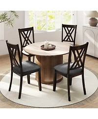 Slickblue Wooden Dining Chair Set of 2 Linen Upholstered Rubber Wood Frame
