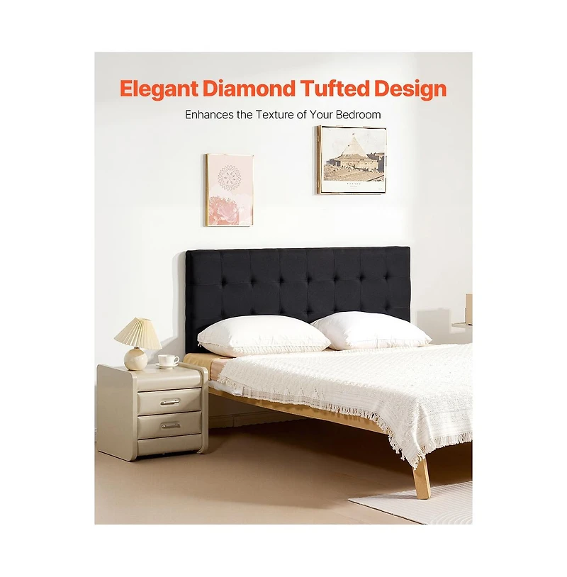 Sugift Queen Headboard Adjustable Height Diamond Tufted Linen Upholstered