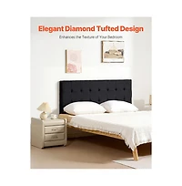 Sugift Queen Headboard Adjustable Height Diamond Tufted Linen Upholstered