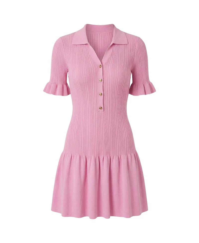 Modenaire Women's Pleated Button-Front Ruffle-Hem Dress