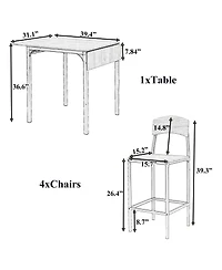 Clihome 5-Piece Counter Height Drop Leaf Dining Table Set with Chairs Farmhouse Style