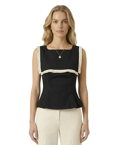 Modenaire Women's Sleeveless Ruffle-Trim Peplum Top