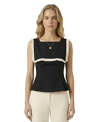 Modenaire Women's Sleeveless Ruffle-Trim Peplum Top
