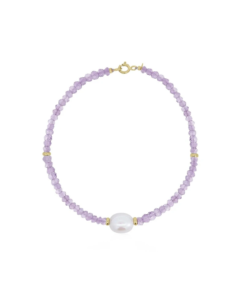 The Lovery Amethyst Bead Pearl Bracelet 14K Yelow Gold