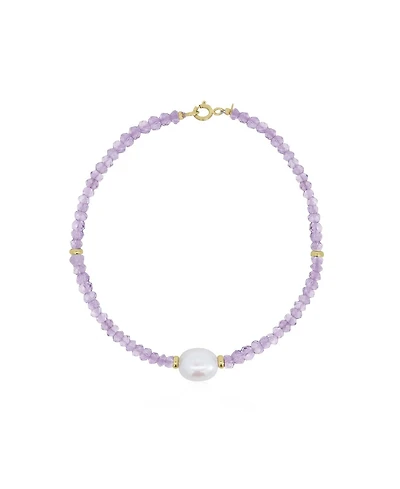 The Lovery Amethyst Bead Pearl Bracelet 14K Yelow Gold