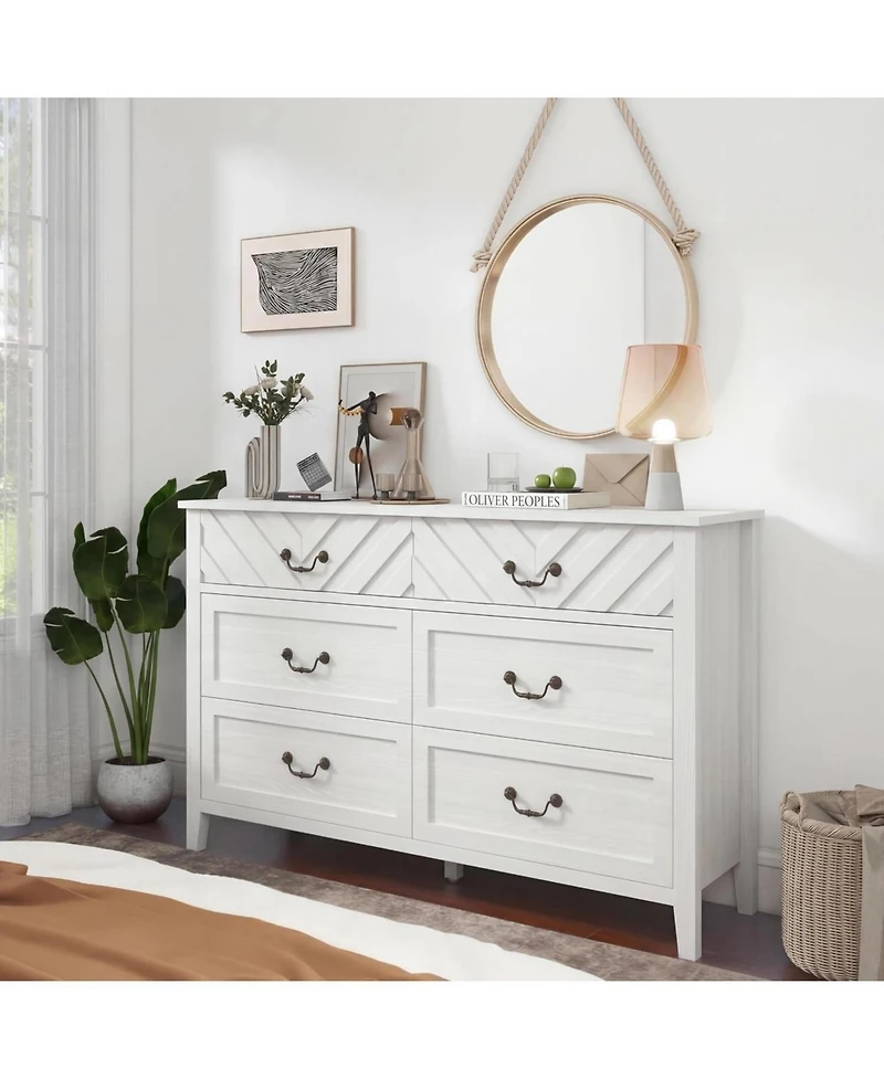 gaomon Tv Stand with 6 Drawers, Modern Media Console Cabinet with 3D v-Pattern Front, Wooden Entertainment Center with Storage for Living Room