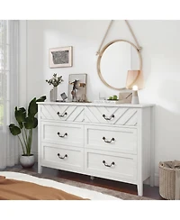 gaomon Tv Stand with 6 Drawers, Modern Media Console Cabinet with 3D v-Pattern Front, Wooden Entertainment Center with Storage for Living Room