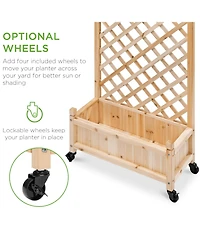 Best Choice Products Set of 2 48in Wood Planter Box & Diamond Lattice Trellis, w/ Drainage, Optional Wheels - Walnut