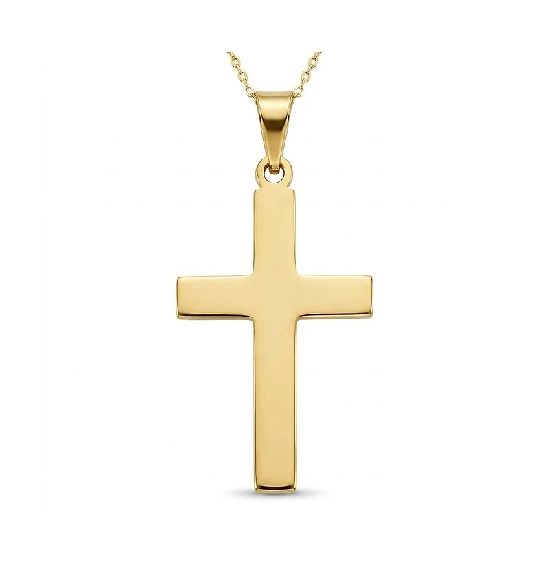Curata Jewelry Solid 18k Yellow Gold Small Flat Square Cross Pendant