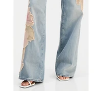 Guess Women's Rey Floral Applique Wide-Leg Jeans