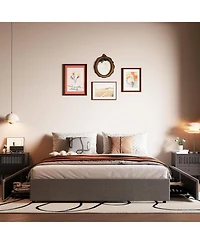 gaomon Platform Bed Frame with 4 Storage Drawers, Linen Fabric Upholstered Wooden Slats Support, No Box Spring Needed, Noise Free