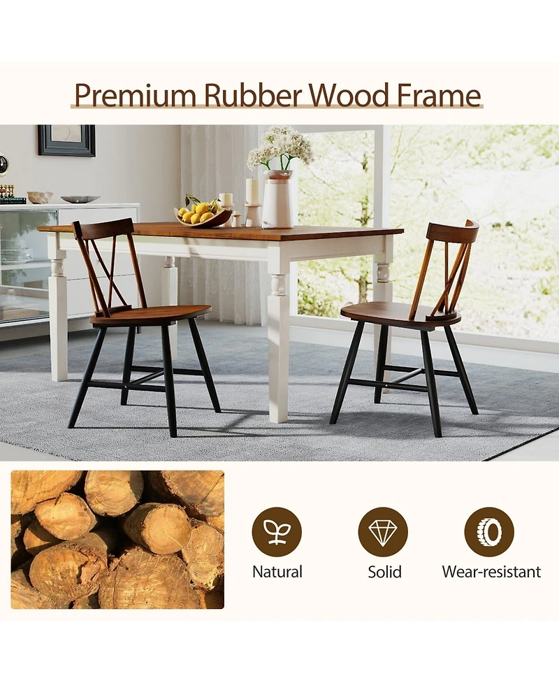 Slickblue Set of 2 Farmhouse Dining Chairs with Solid Rubber Wood Frame for Kitchen and Room