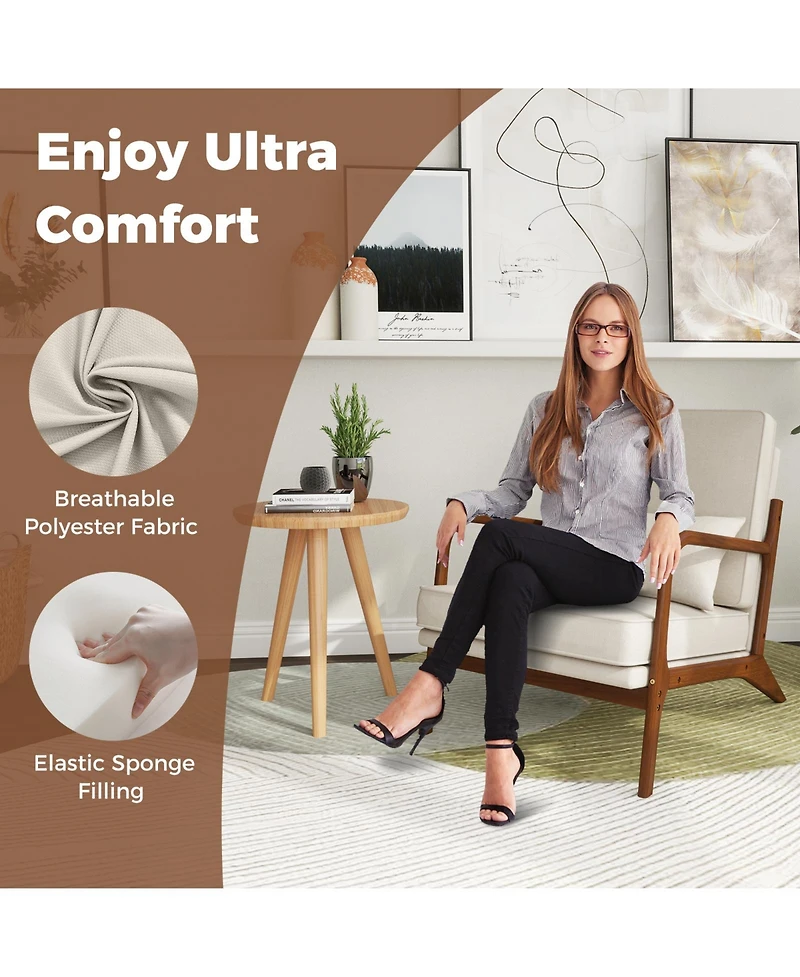 Slickblue Modern Upholstered Accent Chair with Rubber Wood Arms and Removable Backrest