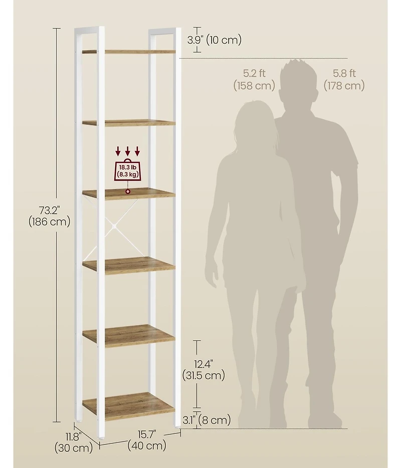 Slickblue 6 Tier Bookshelf Storage Organizer for Home Office Display