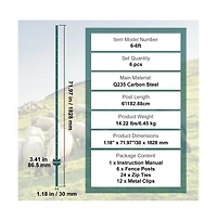 Sugift 6 feet U-Channel Fence Post 6 Pack Heavy Duty Steel Stakes