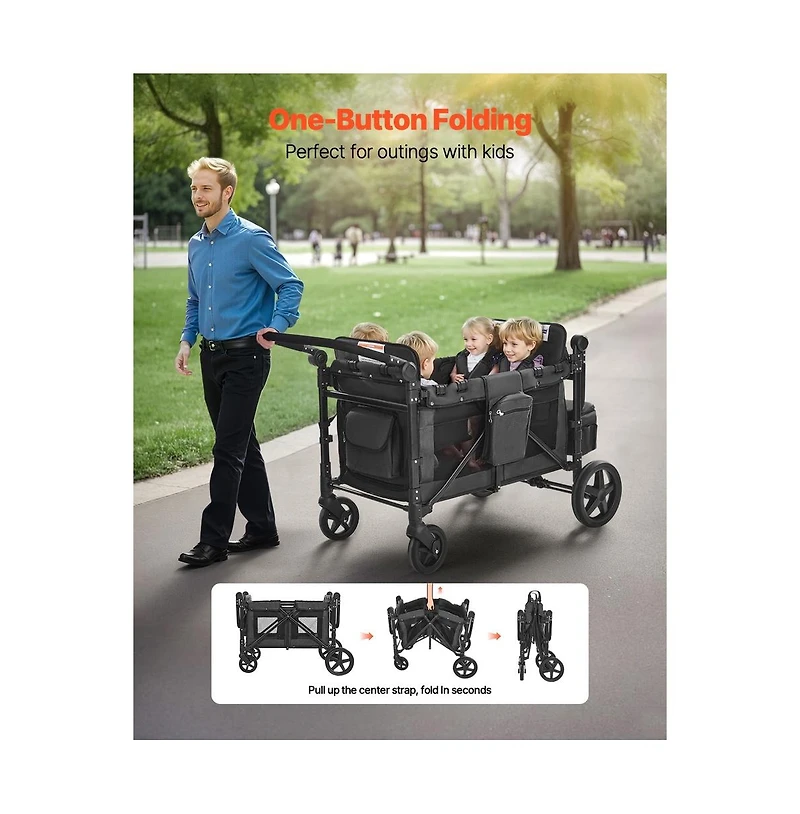 Sugift 4 Seat Wagon Stroller 330 lb Foldable Push Pull with Canopy