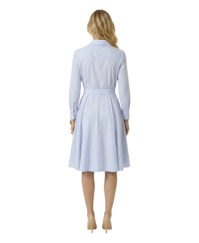 Modenaire Women's Striped Tie-Neck Bow Shirt Dress