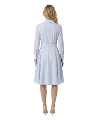 Modenaire Women's Striped Tie-Neck Bow Shirt Dress