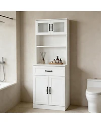 Clihome Kitchen Buffet Cabinet with Glass Doors, 5-Tier Storage Cabinet