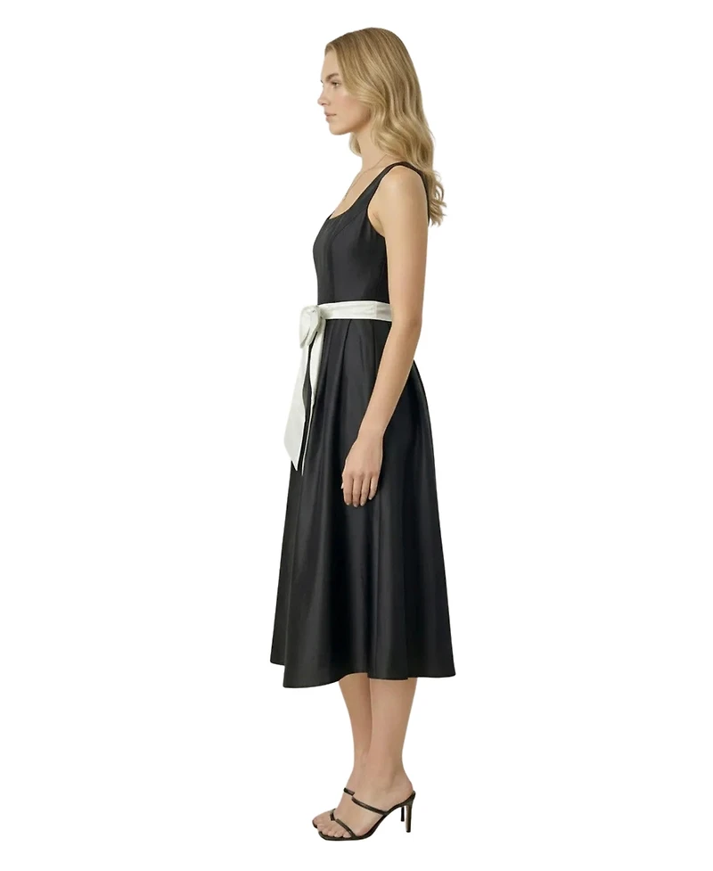 Modenaire Women's Sleeveless Contrast-Bow Midi Dress