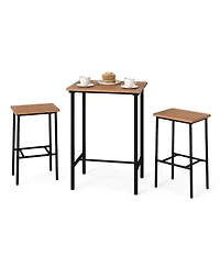 Sugift 3 Pieces Acacia Wood Patio Bar Set Rectangular Table with Metal Frame
