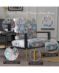 Rainsken Velvet Upholstered Armchair, Accent Chair with Solid Wood Frame and Metal Legs for Living Room, Balcony Bedroom