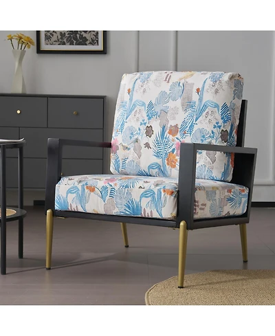 Rainsken Velvet Upholstered Armchair, Accent Chair with Solid Wood Frame and Metal Legs for Living Room, Balcony Bedroom