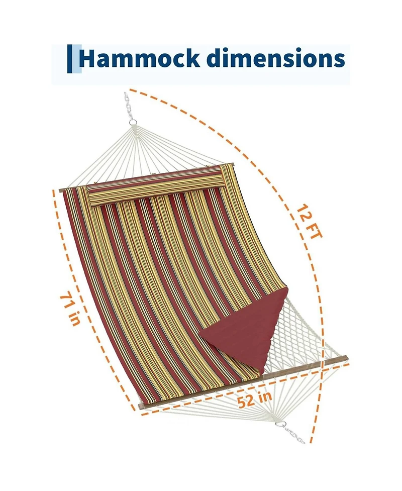 gaomon 2 in 1 Outdoor Hammock with Cotton Rope and Polyester Pad for Patio, Backyard, Garden, Beach, Multi Stripes