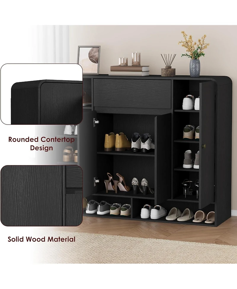 gaomon Shoe Cabinet with 4 Doors and 1 Drawer, Wood Storage Organizer Open Bottom Shelf, Modern Entryway for Hallway