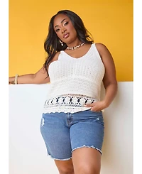 Ashley Stewart Women's Crochet V Neck Top
