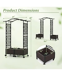 Gymax 2Pieces 5 Ft Self-Watering Planter Boxes w/Lattice Trellis and Roof Lockable Wheels