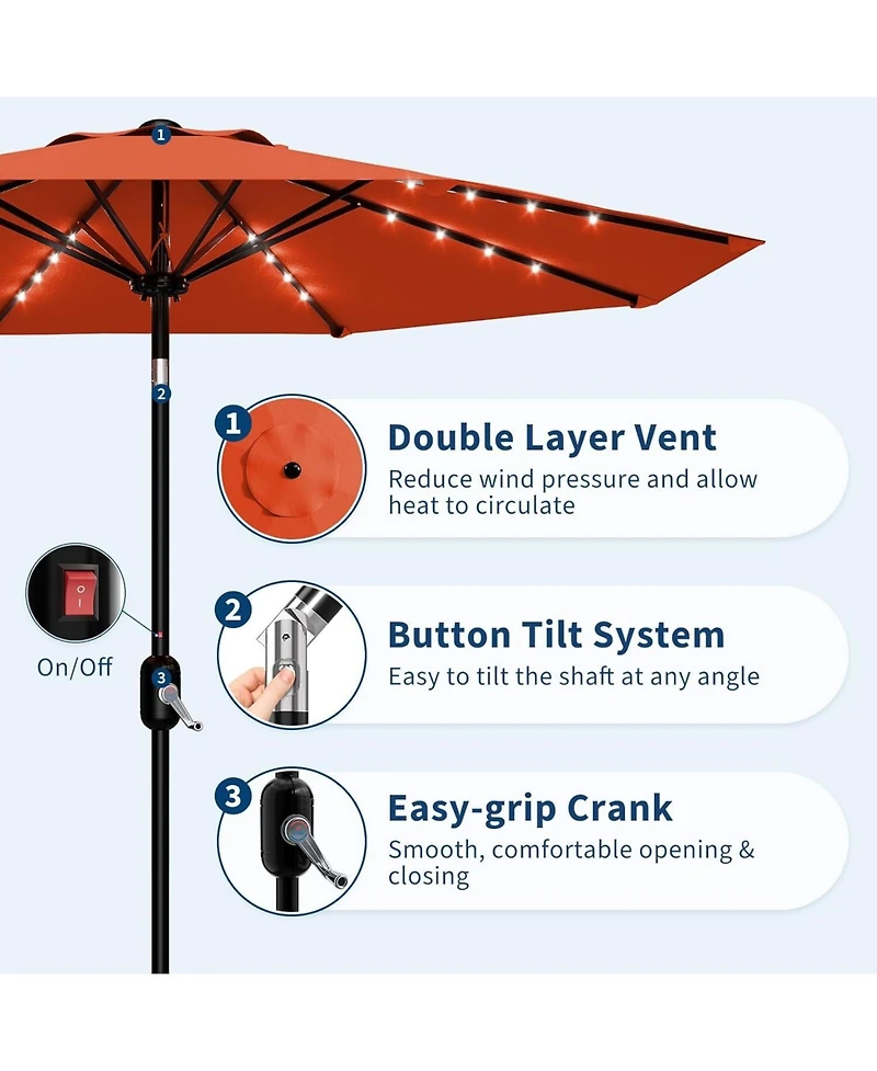 gaomon 10 Ft Outdoor Table Patio Umbrella, Waterproof Uv Protection with Solar Lights