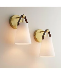 360 Lighting Ashley Antique Brass and Leather Wall Sconce Set of 2