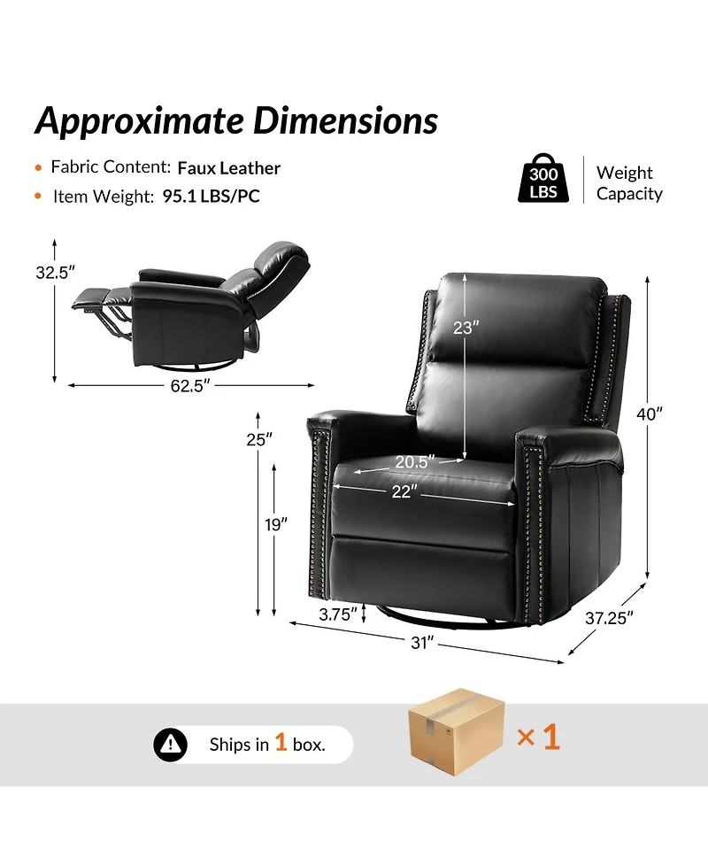 Hulala Home Medlin Transitional Faux Leather Dual Motor Swivel Rocker Recliner with Usb Ports