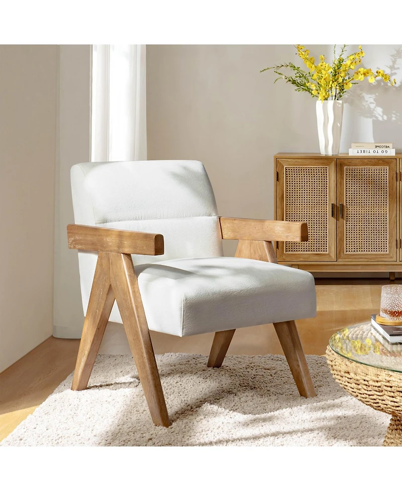Hulala Home Donohoe Mid-Century Modern Accent Chair With Curved Wood Arms