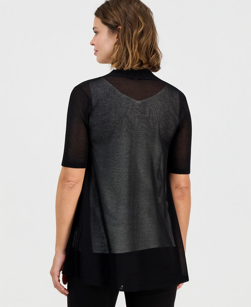 Anne Klein Women's Short-Sleeve Open-Front Semi-Sheer Cardigan