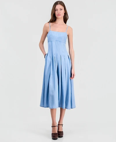 Guess Women's Bria Chambray Midi Pleated Dress