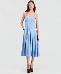 Guess Women's Bria Chambray Midi Pleated Dress